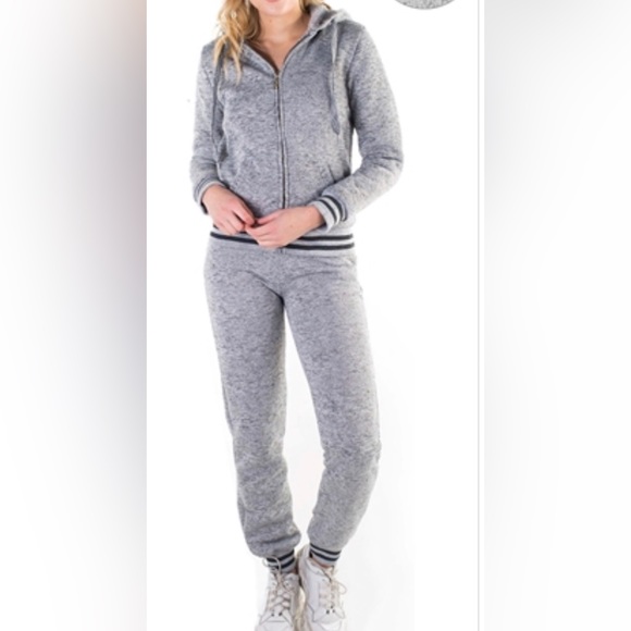 One Special Pants - CHARCOAL-WOMEN'S MELANGE, FAUX SHERPA LINED HOODIE AND JOGGER SET SIZE M, L, XLW